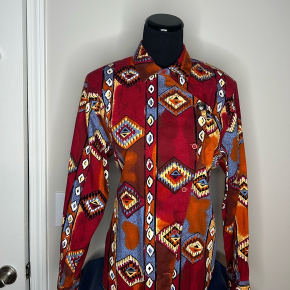 Vintage Roper 90s Aztec Western Festive Boho Rodeo Button Down Shirt top - Picture 7 of 12